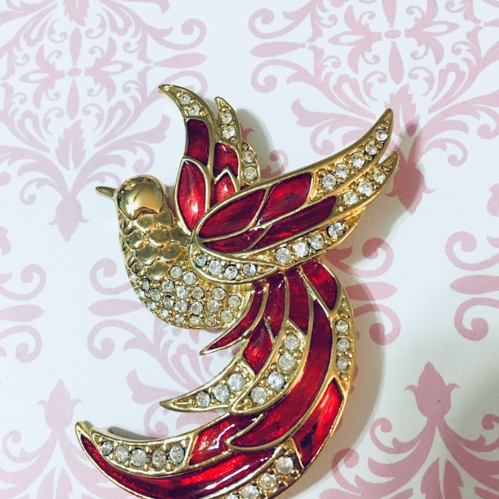 Giorgio Firebird Red Bird Enamel Brooch Pin